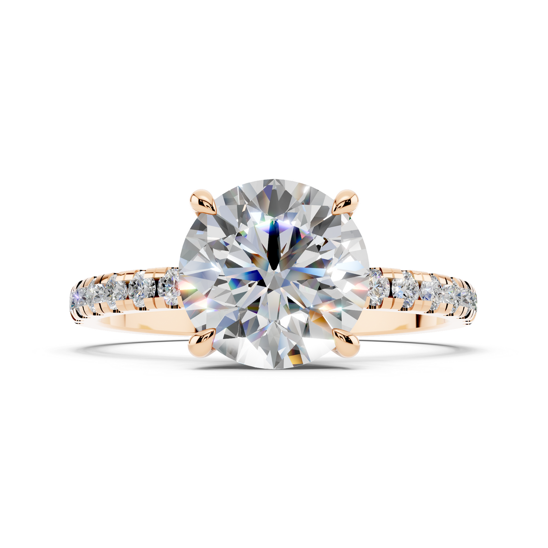 Rose gold Round Brilliant Solitaire with Pavé Band and Four-Prong Setting_25
