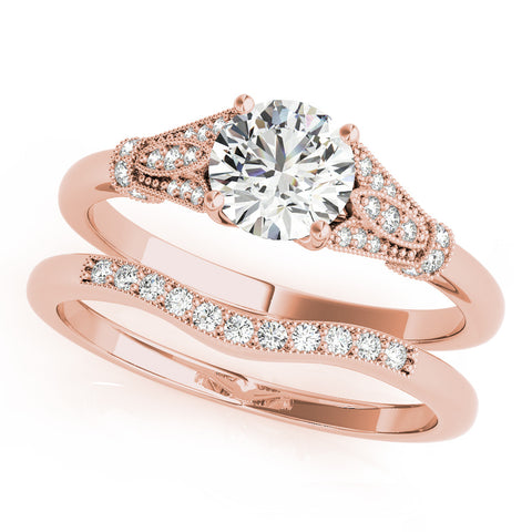 Rose gold Round Brilliant Solitaire with Pave Band and Four-Prong Setting 1