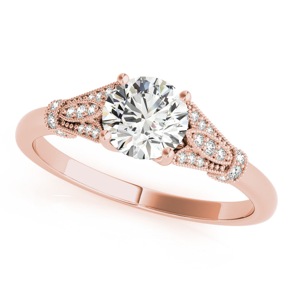 Rose gold Round Brilliant Solitaire with Pave Band and Four-Prong Setting
