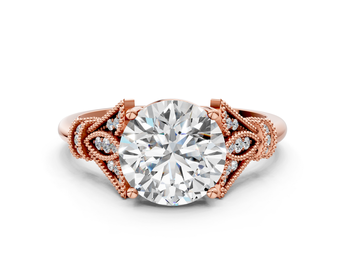 Rose gold Round Brilliant Solitaire with Pave Band and Four-Prong Setting_24