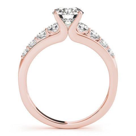 Rose gold Round Brilliant Solitaire with Side Stones on a Pave Band and Four-Prong Setting 1