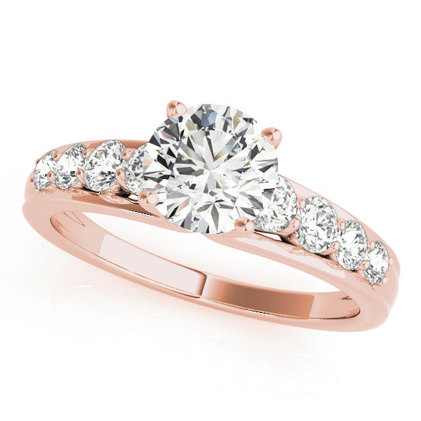 Rose gold Round Brilliant Solitaire with Side Stones on a Pave Band and Four-Prong Setting 2