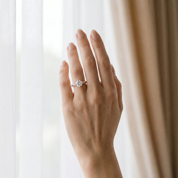 Rose gold Round Brilliant Split Shank Pave Diamond Engagement Ring with Four-Prong Setting
