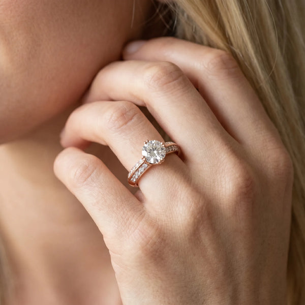 Rose gold Round Brilliant Split Shank Pave Diamond Engagement Ring with Four-Prong Setting