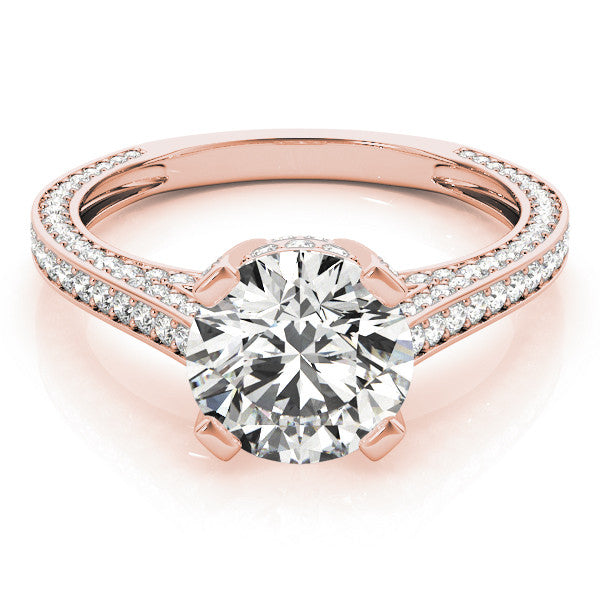 Rose gold Round Brilliant Split Shank Pave Solitaire Ring with Four-Prong Setting 1