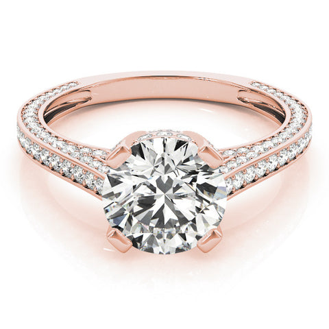 Rose gold Round Brilliant Split Shank Pave Solitaire Ring with Four-Prong Setting 1