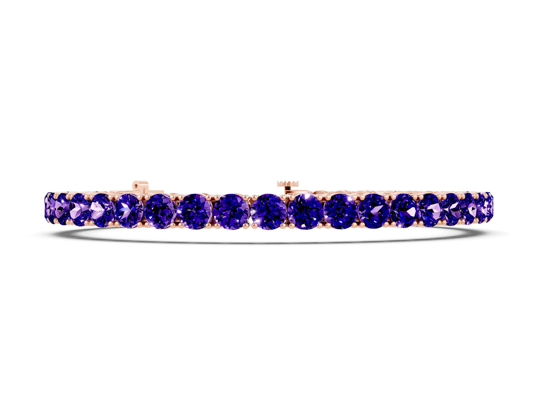 Rose gold Round Brilliant Tanzanite Tennis Bracelet with Prong Setting_4