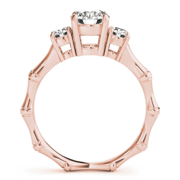 Rose gold Round Brilliant Three-Stone Bamboo Band with Prong Setting 2