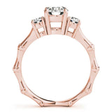 Rose gold Round Brilliant Three-Stone Bamboo Band with Prong Setting 2