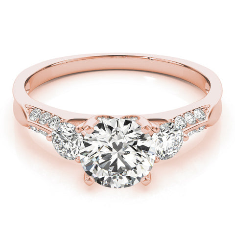 Rose gold Round Brilliant Three-Stone Diamond Ring with Pavé Band and Four-Prong Setting 1