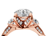 Rose gold Round Brilliant Three-Stone Diamond Ring with Pavé Band and Four-Prong Setting_10
