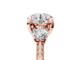 Rose gold Round Brilliant Three-Stone Diamond Ring with Pavé Band and Four-Prong Setting_11