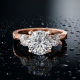 Rose gold Round Brilliant Three-Stone Diamond Ring with Pavé Band and Four-Prong Setting_21
