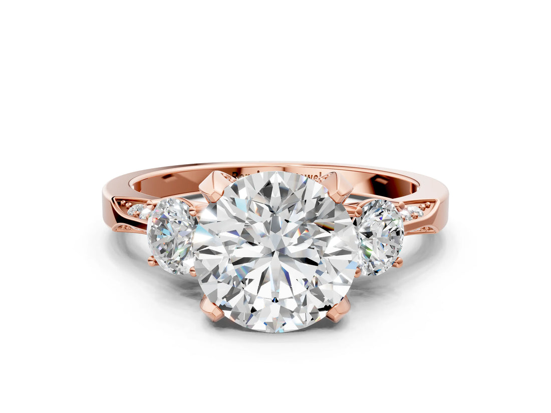 Rose gold Round Brilliant Three-Stone Diamond Ring with Pavé Band and Four-Prong Setting_6
