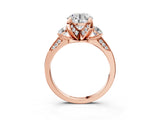 Rose gold Round Brilliant Three-Stone Diamond Ring with Pavé Band and Four-Prong Setting_9