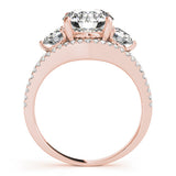 Rose gold Round Brilliant Three-Stone Diamond Ring with Pavé Band and Prong Setting 1
