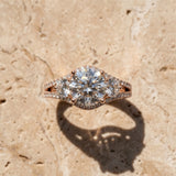 Rose gold Round Brilliant Three-Stone Diamond Ring with Pavé Band and Prong Setting_8