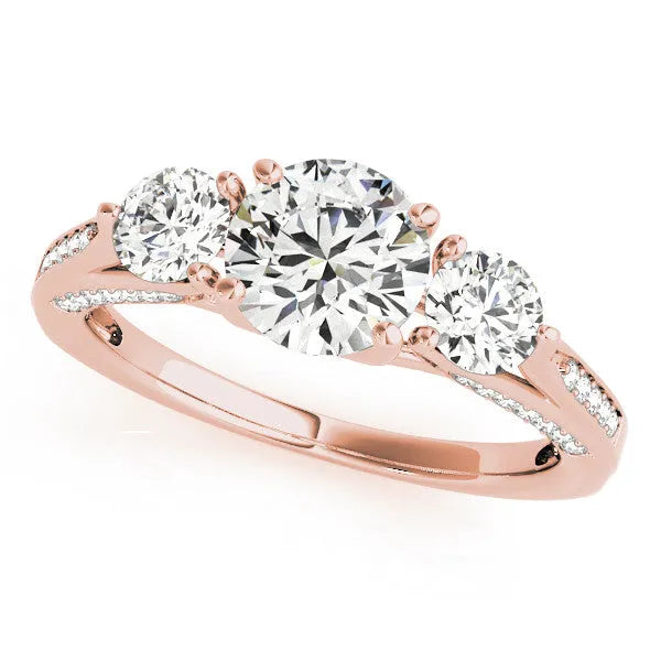 Rose gold Round Brilliant Three-Stone Engagement Ring with Split Shank and Prong Setting