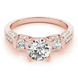 Rose gold Round Brilliant Three-Stone Pave Band with Four-Prong Setting 1
