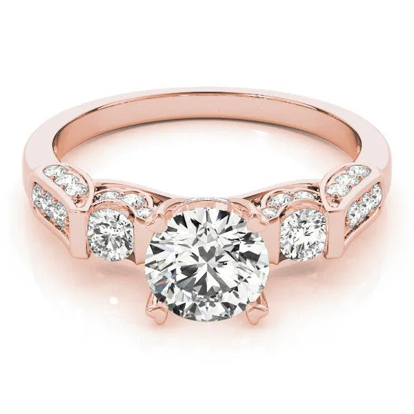 Rose gold Round Brilliant Three-Stone Pave Band with Four-Prong Setting