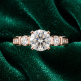 Rose gold Round Brilliant Three-Stone Pave Band with Four-Prong Setting_16