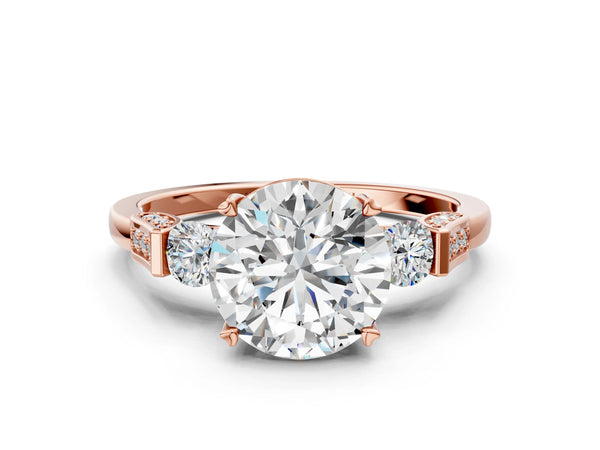 Rose gold Round Brilliant Three-Stone Pave Band with Four-Prong Setting
