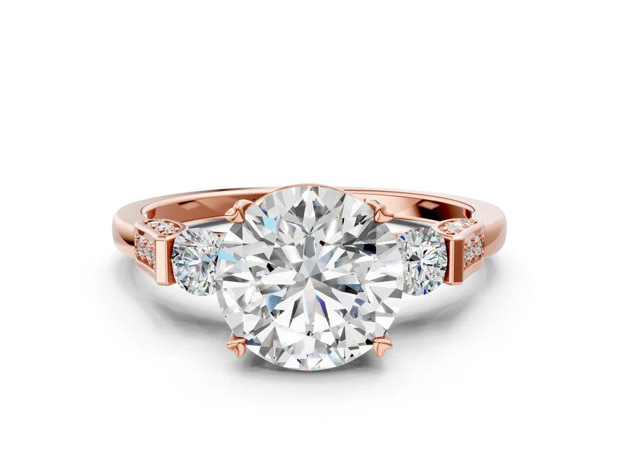 Rose gold Round Brilliant Three-Stone Pave Band with Four-Prong Setting