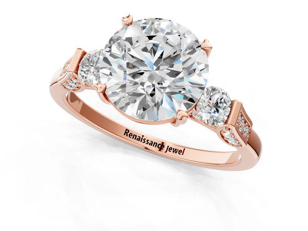 Rose gold Round Brilliant Three-Stone Pave Band with Four-Prong Setting
