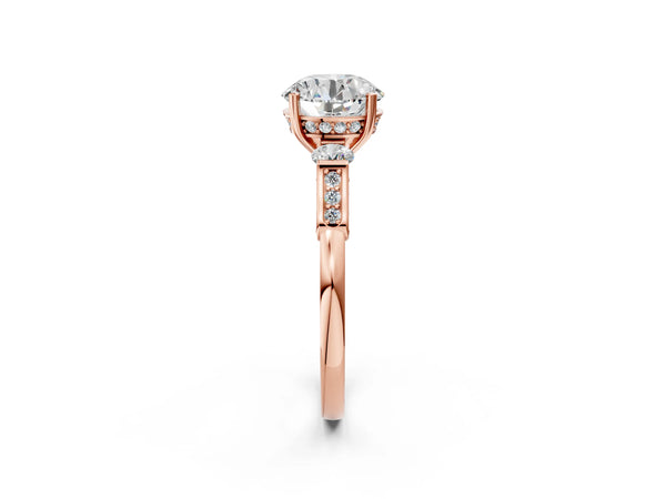 Rose gold Round Brilliant Three-Stone Pave Band with Four-Prong Setting