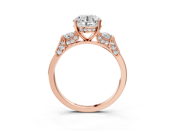 Rose gold Round Brilliant Three-Stone Pave Band with Four-Prong Setting
