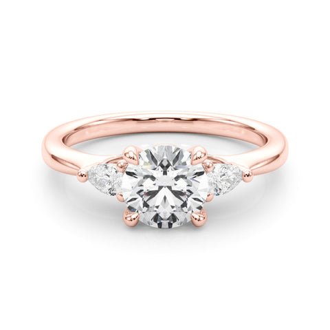 Rose gold Round Brilliant Three-Stone Ring with Pear Side Stones and Four-Prong Setting 1