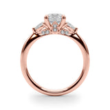 Rose gold Round Brilliant Three-Stone Ring with Pear Side Stones and Four-Prong Setting 2