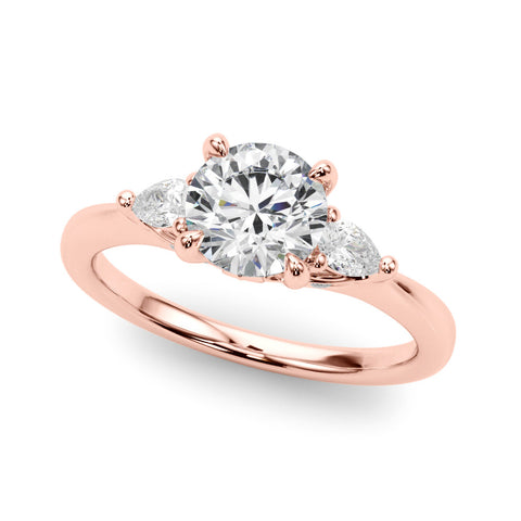 Rose gold Round Brilliant Three-Stone Ring with Pear Side Stones and Four-Prong Setting
