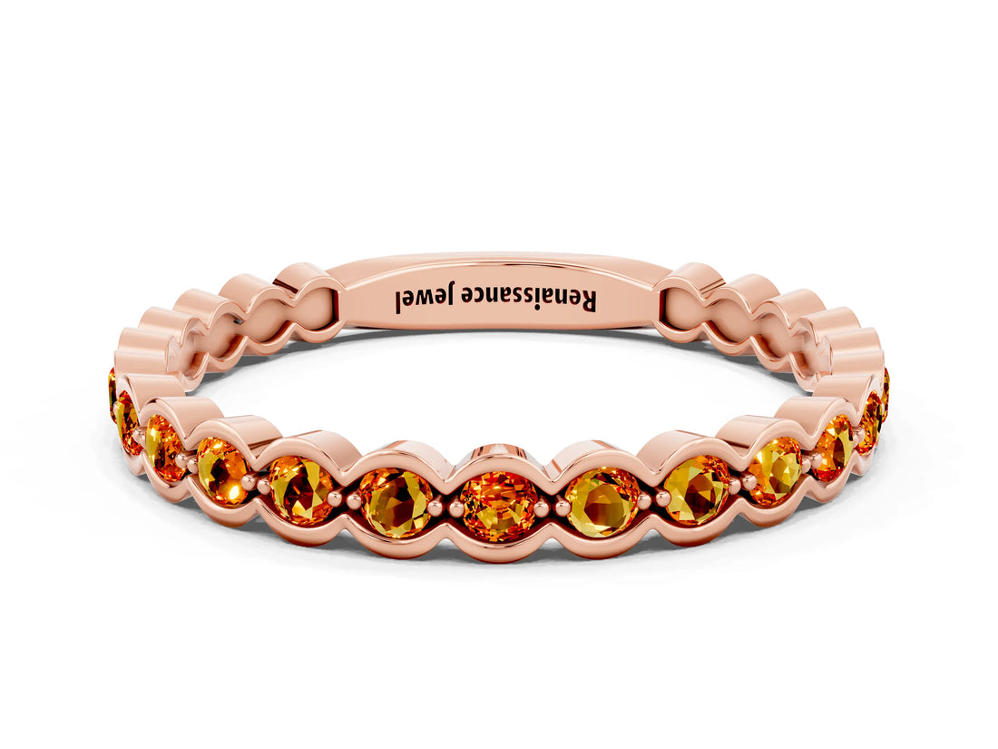 Rose gold Round Citrine Bezel Set Eternity Band_6