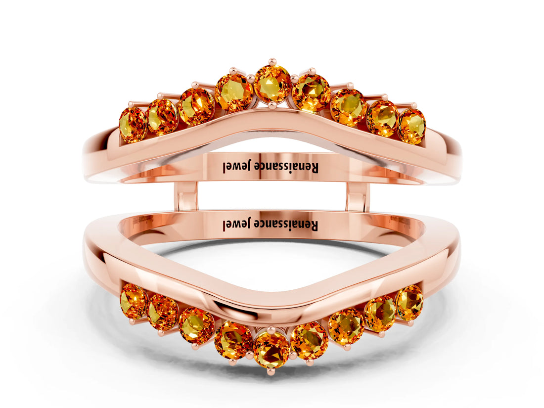 Rose gold Round Citrine Chevron Contour Band with Prong Setting_6