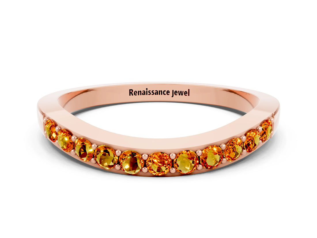 Rose gold Round Citrine Curved Wedding Band with Channel Setting_6