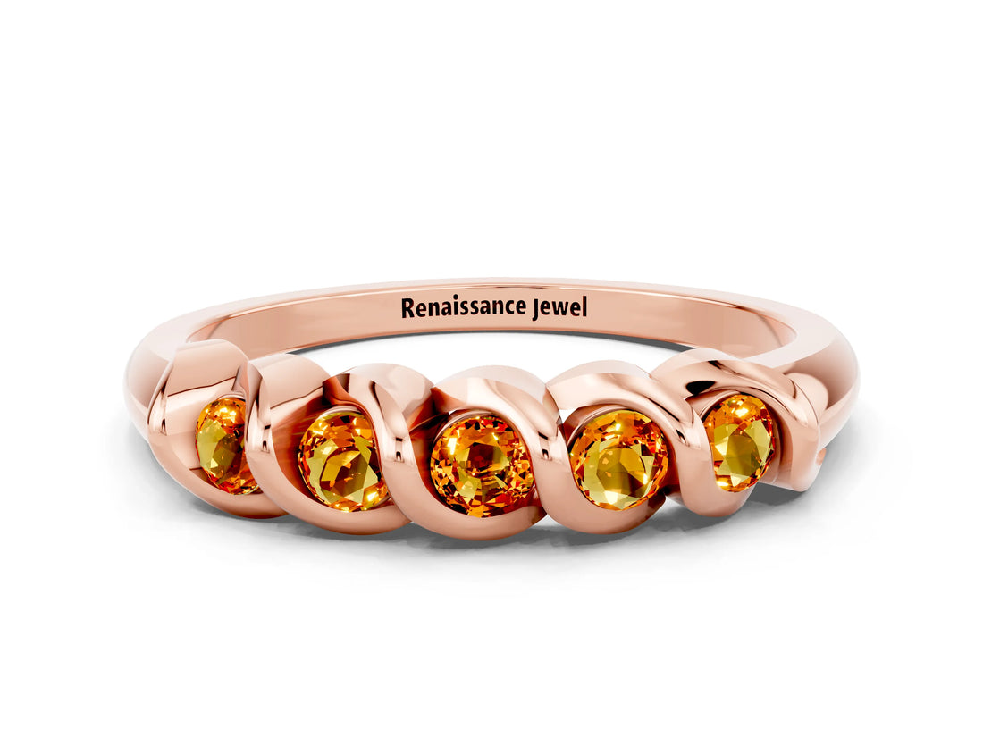Rose gold Round Citrine Eternity Band with Twist Prong Setting_6