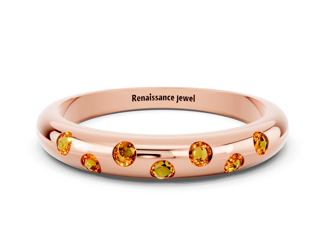 Rose gold Round Citrine Flush-Set Comfort Fit Band_6