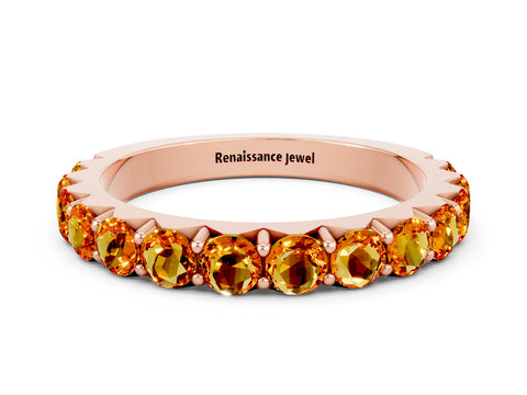Rose gold Round Citrine Half Eternity Band with Classic Prong Setting_6