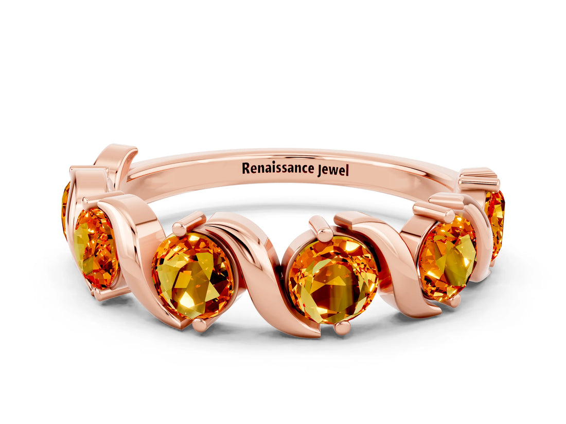 Rose gold Round Citrine Half Eternity Band with Wave Prong Setting_6