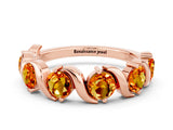 Rose gold Round Citrine Half Eternity Band with Wave Prong Setting_6