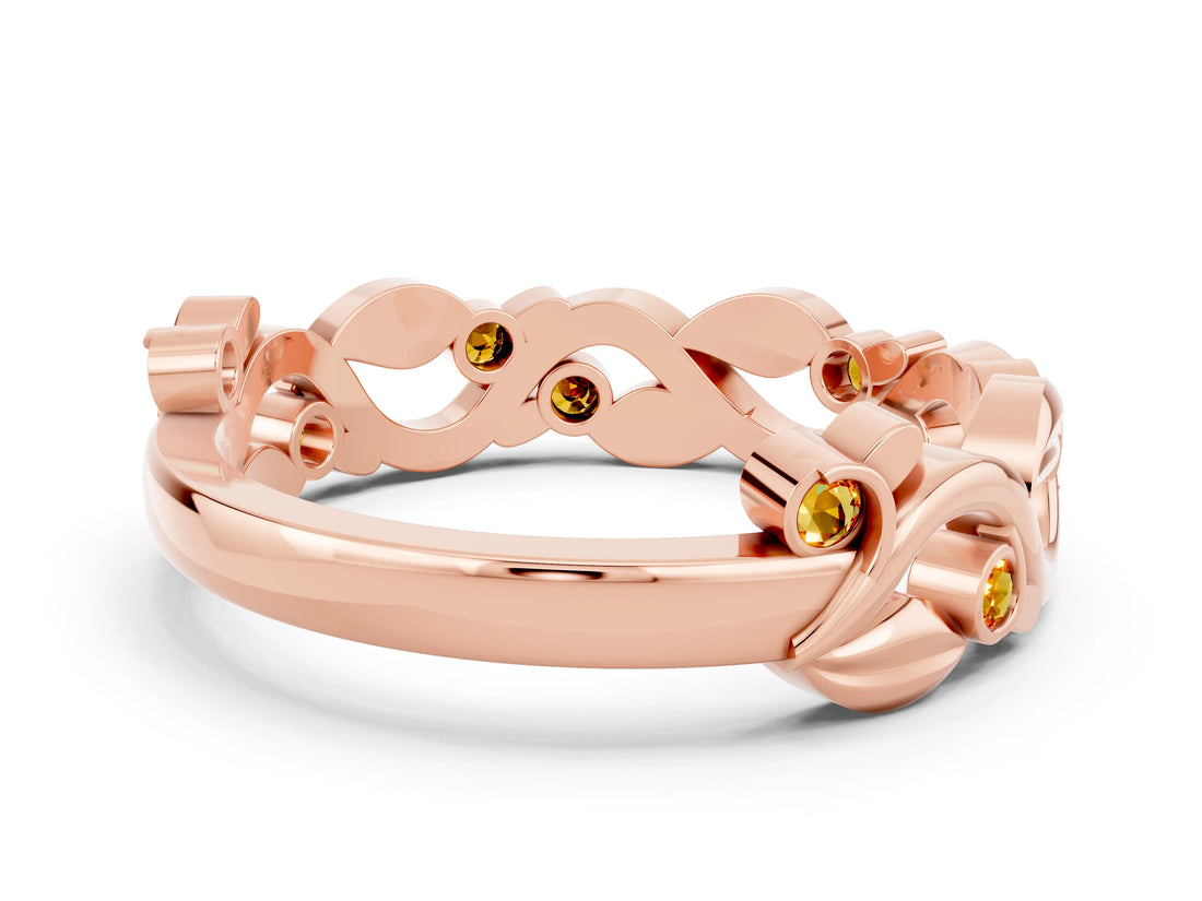 Rose gold Round Citrine Leaf Eternity Band with Bezel Setting_42