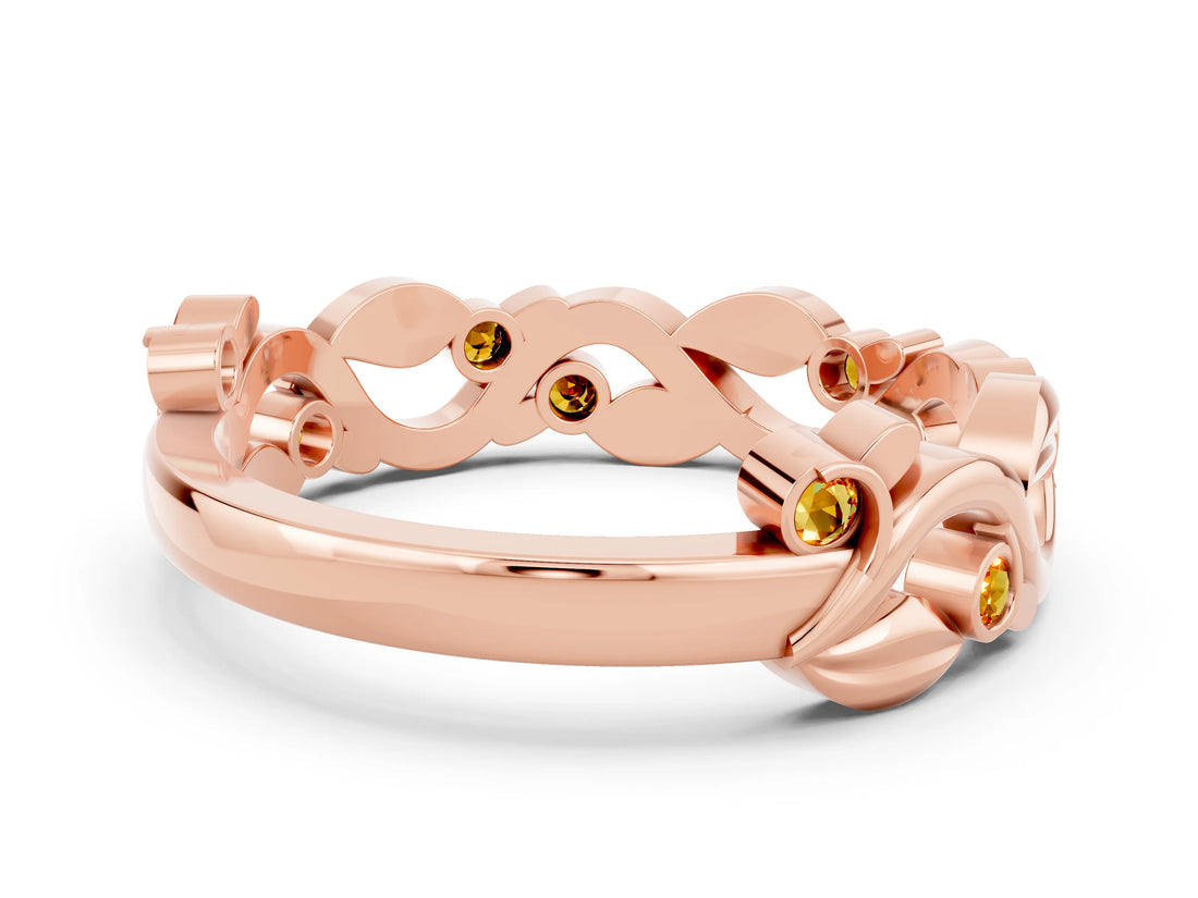 Rose gold Round Citrine Leaf Eternity Band with Bezel Setting_42