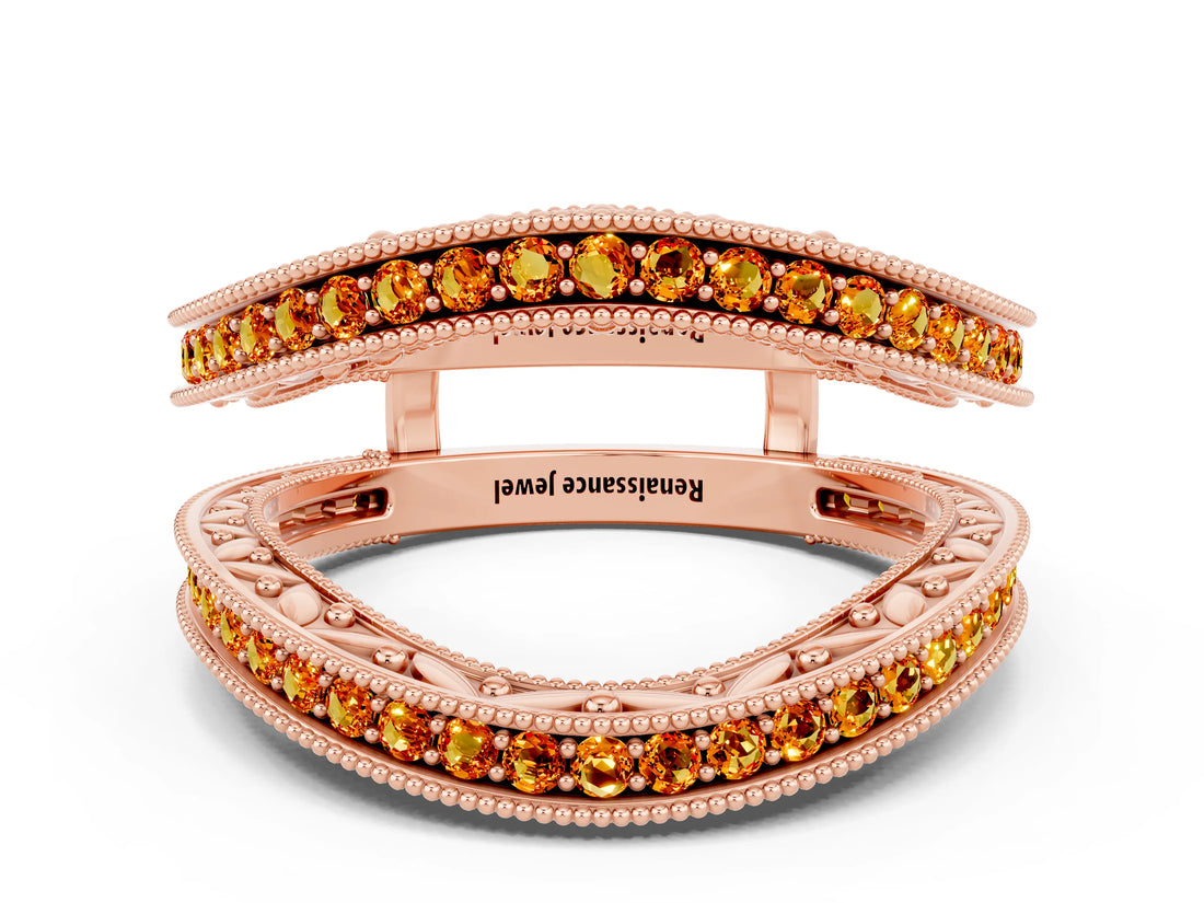 Rose gold Round Citrine Milgrain Eternity Band with Channel Setting_18