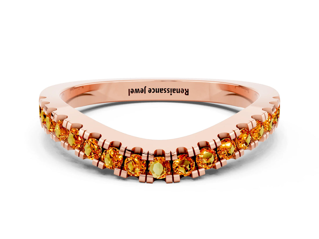Rose gold Round Citrine Pavé Curved Band with Shared Prong Setting_6