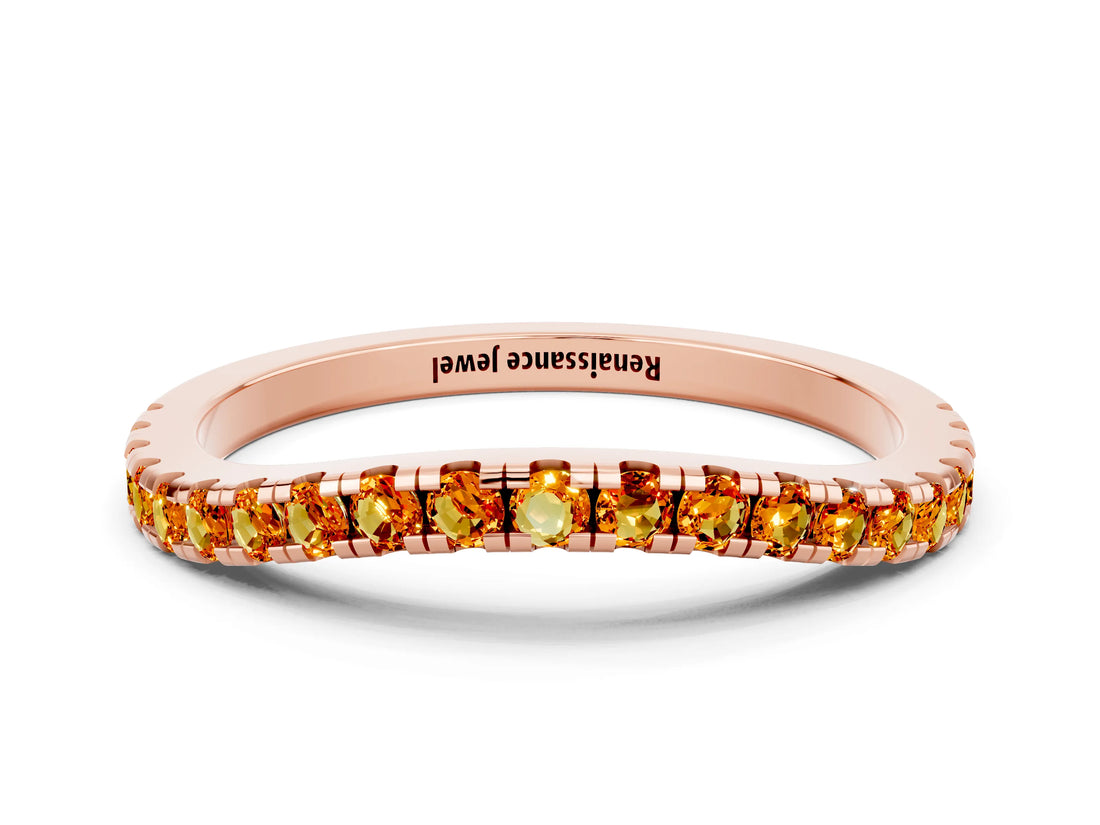 Rose gold Round Citrine Pavé Half Eternity Band with Shared Prong Setting_6
