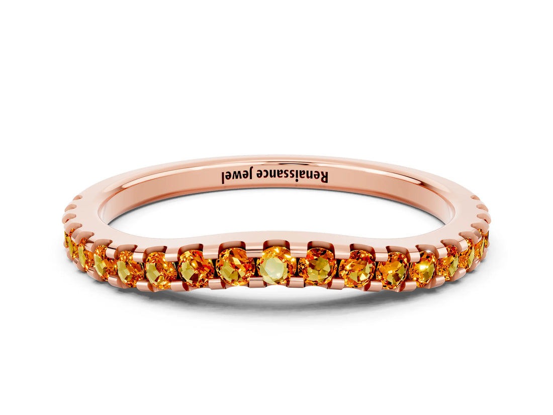 Rose gold Round Citrine Pavé Set Curved Wedding Band_6