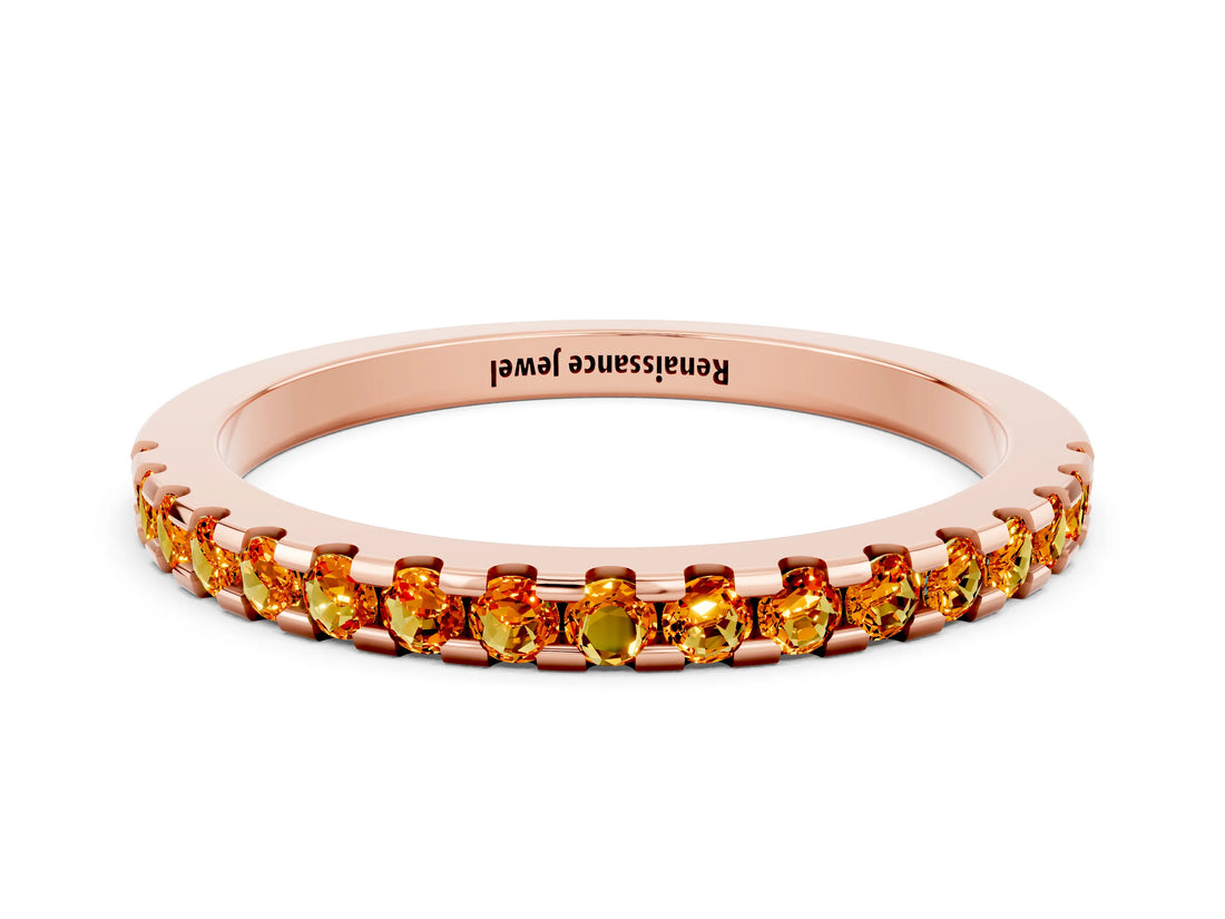 Rose gold Round Citrine Pavé Set Eternity Band with Micro Prong Setting_6