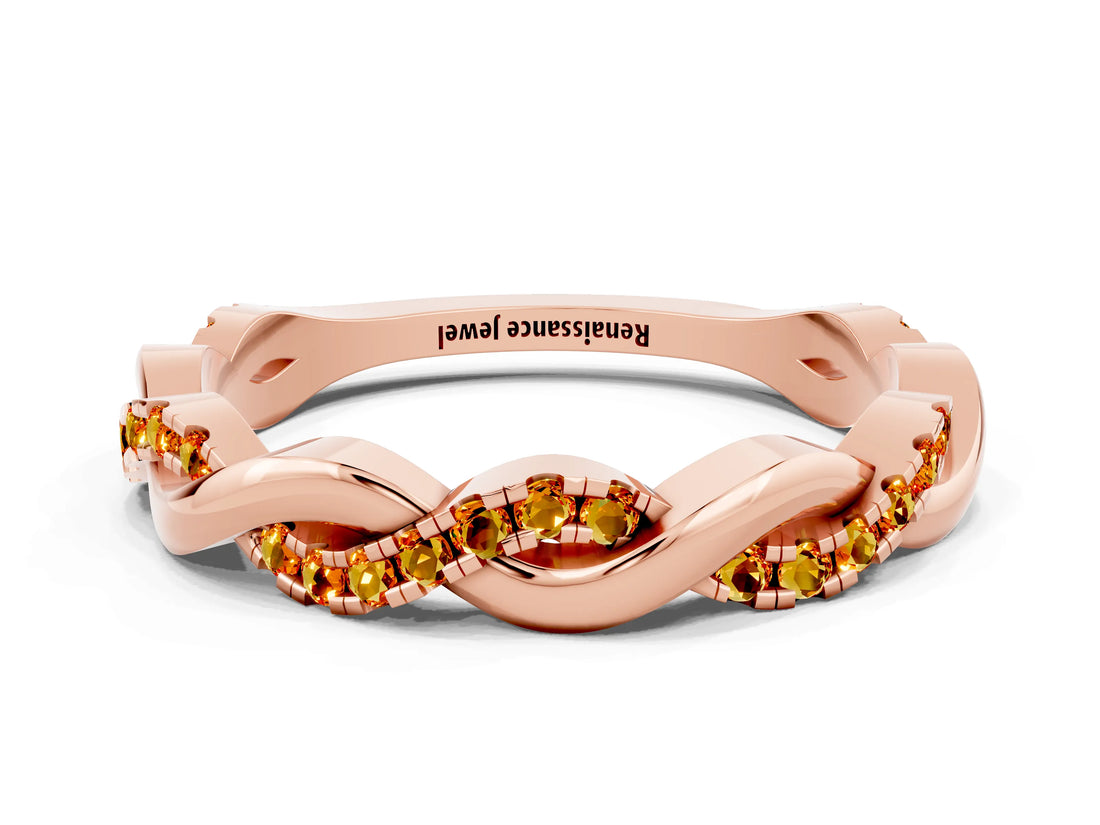 Rose gold Round Citrine Twist Eternity Band with Pavé Setting_6