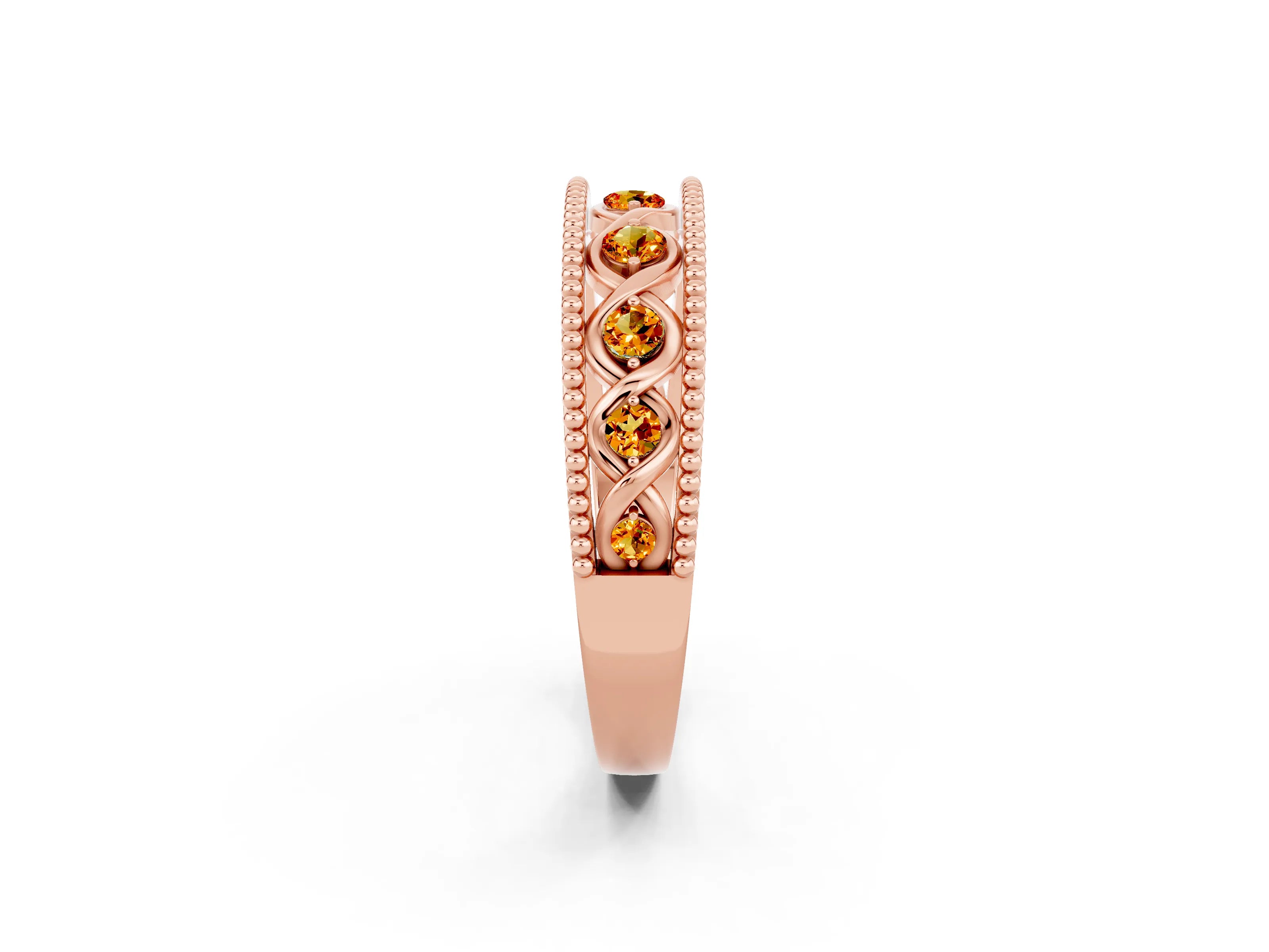 Rose gold Round Citrine Twist Milgrain Band with Bezel Setting_14